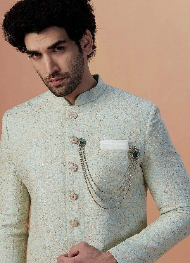 Buy Sage Green Paisley Sherwani Online in India Manyavar